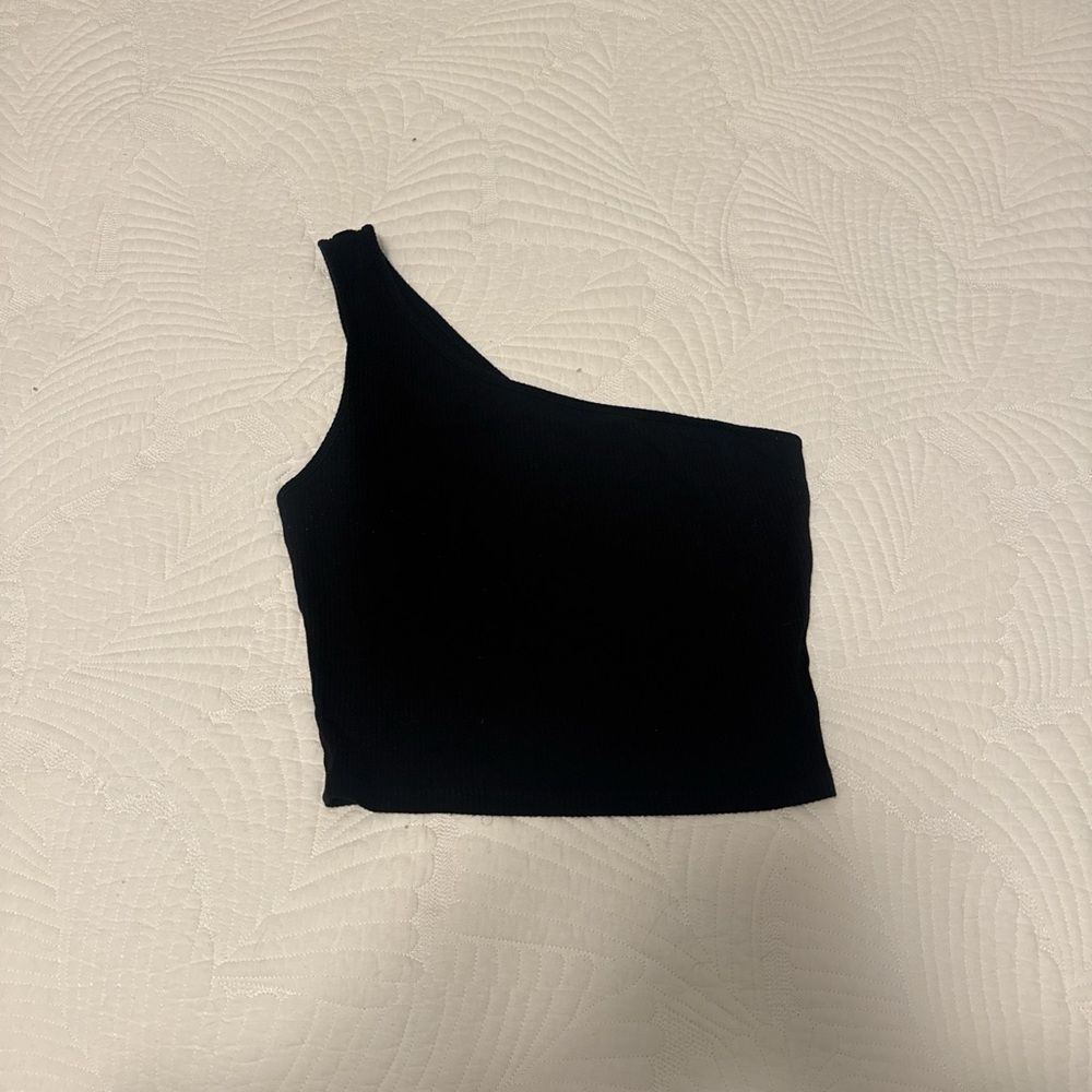 Garage Black Ribbed One-Shoulder Top